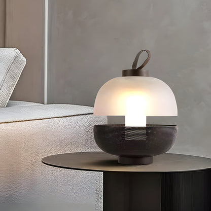 Mesh Metal and Frosted Glass Globe Table Lamp Integrated LED 9W 3000K Modern Industrial Black or White