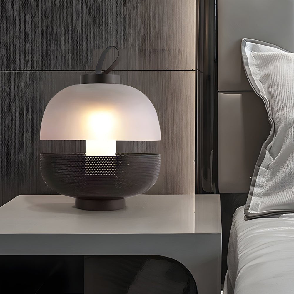 Mesh Metal and Frosted Glass Globe Table Lamp Integrated LED 9W 3000K Modern Industrial Black or White