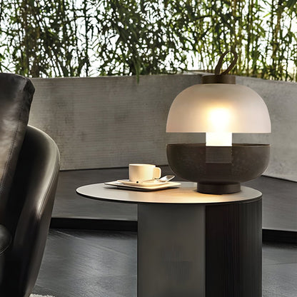 Mesh Metal and Frosted Glass Globe Table Lamp Integrated LED 9W 3000K Modern Industrial Black or White