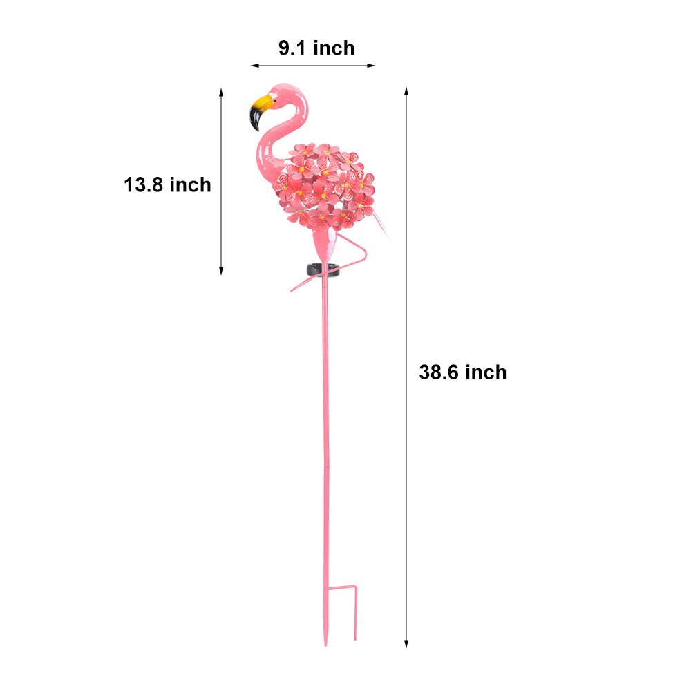 Metal Flamingo Solar Stake LED Lights Pink 30-LED Warm White Dusk-to-Dawn Outdoor Garden Lawn Path 2-Pack