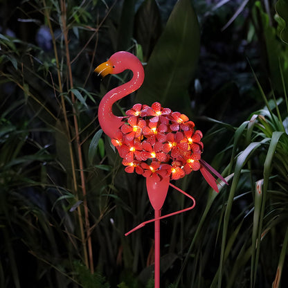 Metal Flamingo Solar Stake LED Lights Pink 30-LED Warm White Dusk-to-Dawn Outdoor Garden Lawn Path 2-Pack
