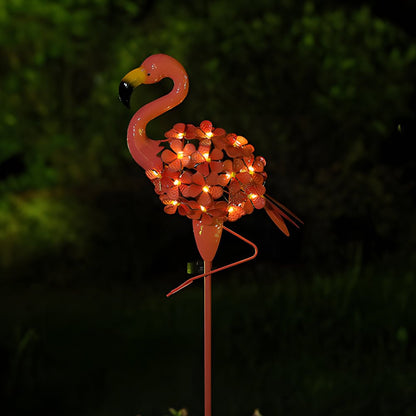 Metal Flamingo Solar Stake LED Lights Pink 30-LED Warm White Dusk-to-Dawn Outdoor Garden Lawn Path 2-Pack