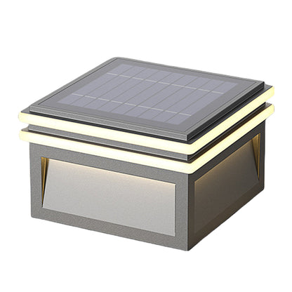Modern Minimalist Gray Steel Square Outdoor Pillar Light Solar or Hardwired IP65 12 Hour 3 Sizes Courtyard Villa