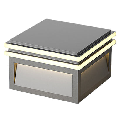 Modern Minimalist Gray Steel Square Outdoor Pillar Light Solar or Hardwired IP65 12 Hour 3 Sizes Courtyard Villa