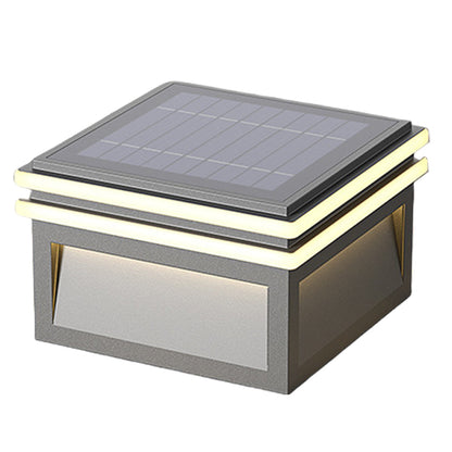 Modern Minimalist Gray Steel Square Outdoor Pillar Light Solar or Hardwired IP65 12 Hour 3 Sizes Courtyard Villa