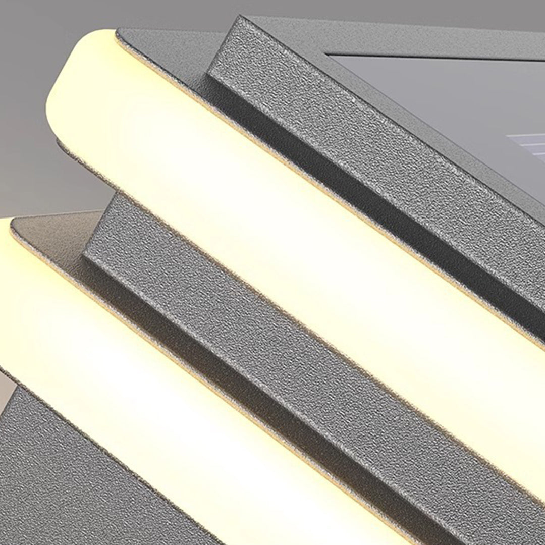 Modern Minimalist Gray Steel Square Outdoor Pillar Light Solar or Hardwired IP65 12 Hour 3 Sizes Courtyard Villa