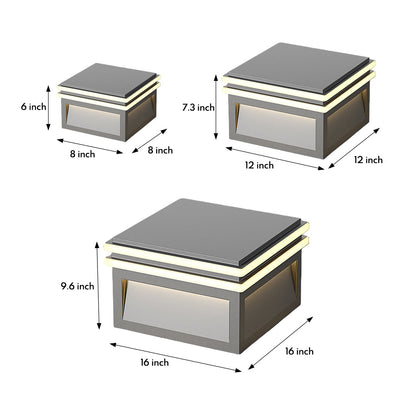 Modern Minimalist Gray Steel Square Outdoor Pillar Light Solar or Hardwired IP65 12 Hour 3 Sizes Courtyard Villa