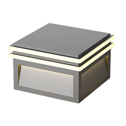 Modern Minimalist Gray Steel Square Outdoor Pillar Light Solar or Hardwired IP65 12 Hour 3 Sizes Courtyard Villa