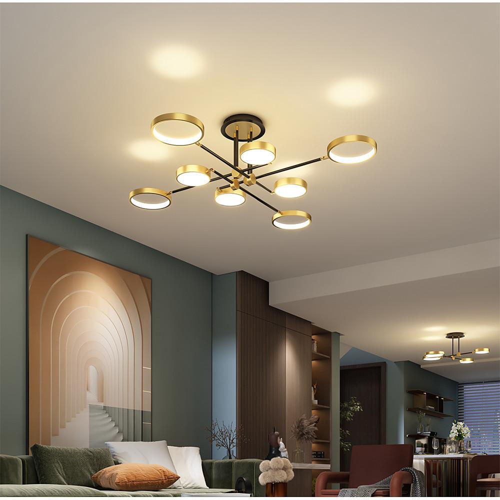 Circular Ring Multi-Light Semi-Flush Mount Ceiling Light — Nordic Aluminum Metal LED Black Gold 4 6 8 Light