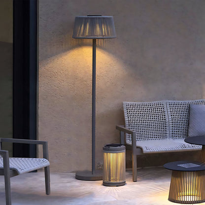 Mid-Century Modern Woven Linen Outdoor Floor Lamp IP65 Solar/Hardwired OSRAM 3000K