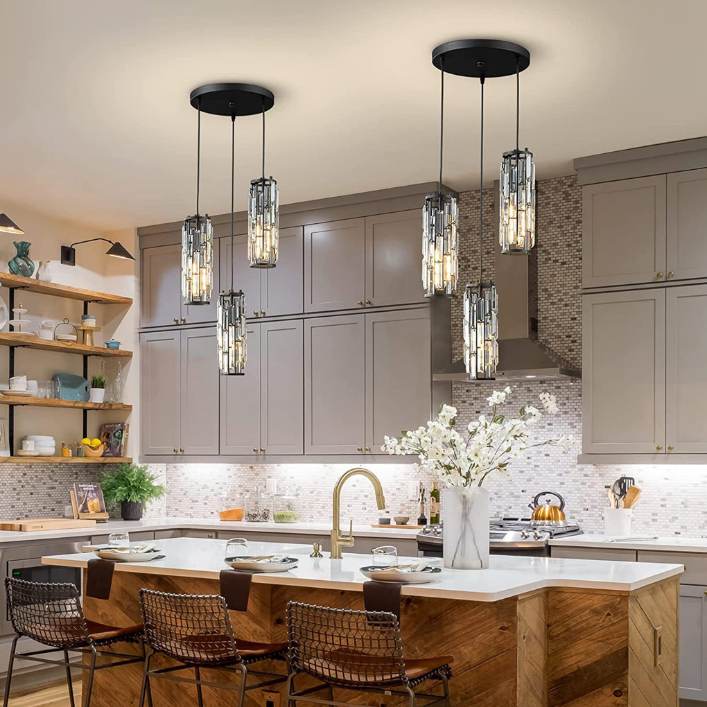 Mini Crystal Pendant Light Industrial Iron E27 Black Gold Chrome 1 3 Light Kitchen Island