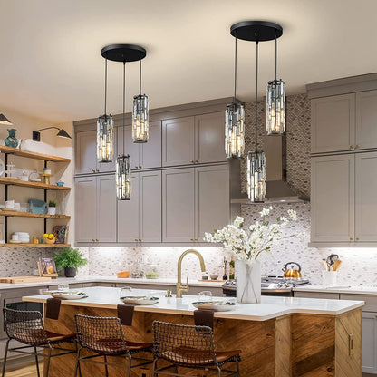 Mini Crystal Pendant Light Industrial Iron E27 Black Gold Chrome 1 3 Light Kitchen Island