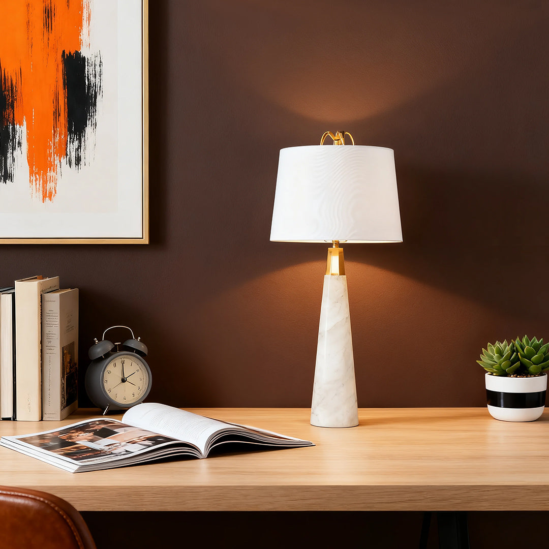 Modern Marble Table Lamp Natural Cloud Stone Shade White Metal Base E26 Nordic Luxury Bedside 31.50 Inch
