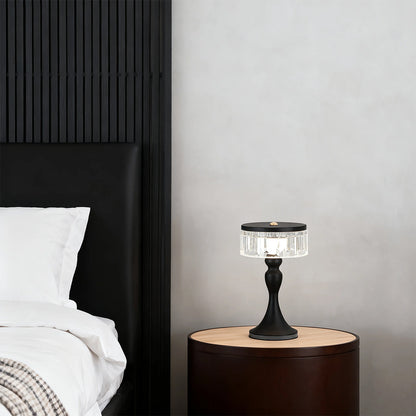 Nordic Forged Iron Pedestal Table Lamp Crystalline Acrylic Ring Shade USB Rechargeable Touch Dimmable Black White 10.04 Inch