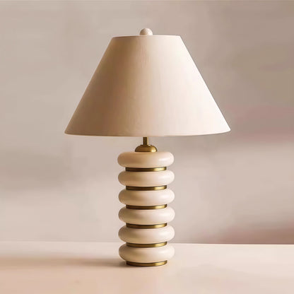 Retro Industrial Iron Table Lamp Stacked Ring Base Beige Fabric Shade E27 American Style Green White Wood 17.72 Inch