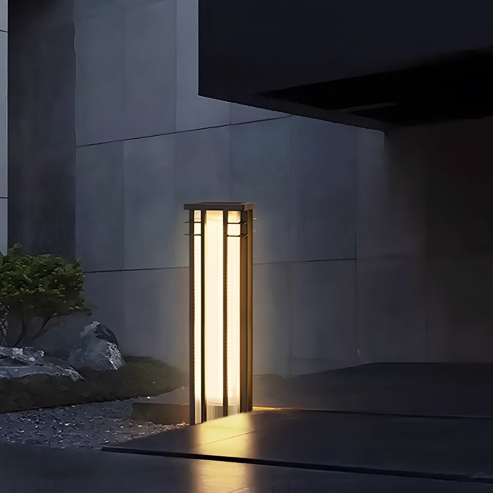 Modern Stainless Steel LED Bollard Light Waterproof Outdoor Pathway Landscape Lighting Black Steel PMMA IP65