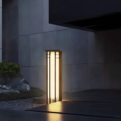 Modern Stainless Steel LED Bollard Light Waterproof Outdoor Pathway Landscape Lighting Black Steel PMMA IP65