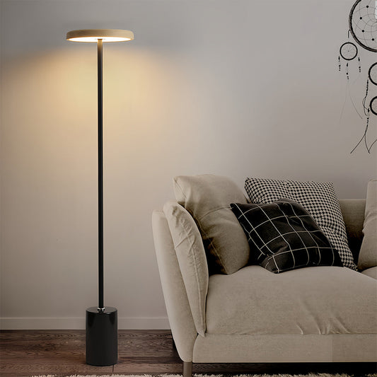 Modern Floor Lamp LED Circular Acrylic Uplight Marble Base Iron Pole 3 Color Temperature Dimmable Remote Walnut Wood 51 Inch