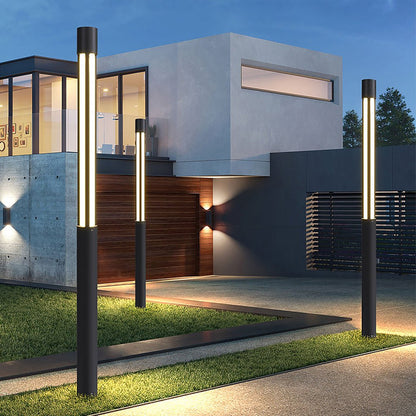 Modern Outdoor LED Bollard Light Cylindrical Die-Cast Aluminum Black IP65 6 Heights