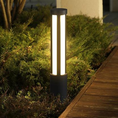 Modern Outdoor LED Bollard Light Cylindrical Die-Cast Aluminum Black IP65 6 Heights