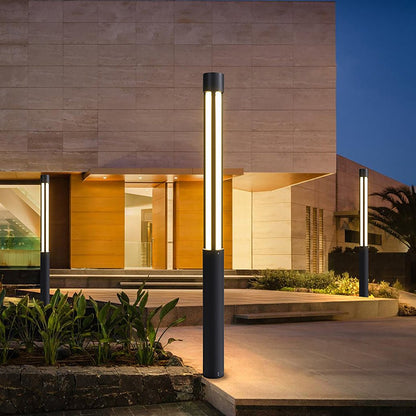 Modern Outdoor LED Bollard Light Cylindrical Die-Cast Aluminum Black IP65 6 Heights
