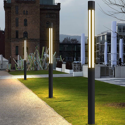 Modern Outdoor LED Bollard Light Cylindrical Die-Cast Aluminum Black IP65 6 Heights