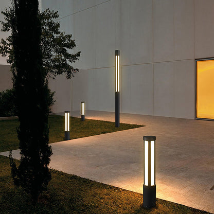 Modern Outdoor LED Bollard Light Cylindrical Die-Cast Aluminum Black IP65 6 Heights