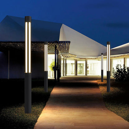Modern Outdoor LED Bollard Light Cylindrical Die-Cast Aluminum Black IP65 6 Heights