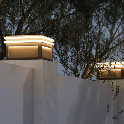Modern Minimalist Gray Steel Square Outdoor Pillar Light Solar or Hardwired IP65 12 Hour 3 Sizes Courtyard Villa