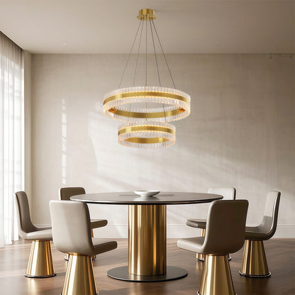 Geometric Ring Chandelier with Integrated LED and Aluminum Frame in Three Finish Options
