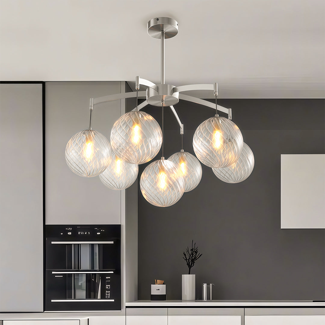 Glass Sphere Chandelier Copper Frame Multi-Arm G9 7 9 13 Heads Copper Nickel Black