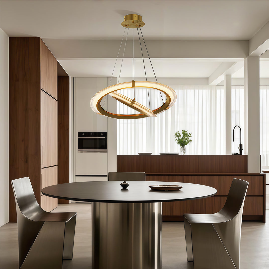 Interlocking Ring LED Chandelier in Brushed Brass, Polished Nickel or Matte Black
