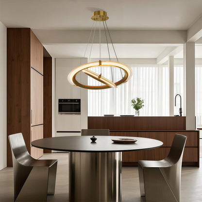 Interlocking Ring LED Chandelier in Brushed Brass, Polished Nickel or Matte Black
