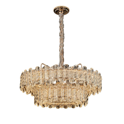 Nordic Chandelier Carbon Steel Champagne Gold Dual-Color LED Crystal Drum Single Double Layer Long Hanging Luxury