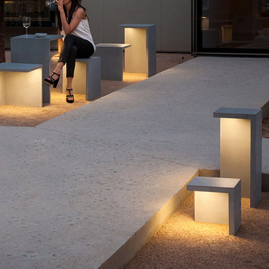 Luminous Square Stool and Table Outdoor LED Light Stainless Steel Glass 4.5W 3000K IP65 4 Sizes Courtyard Villa
