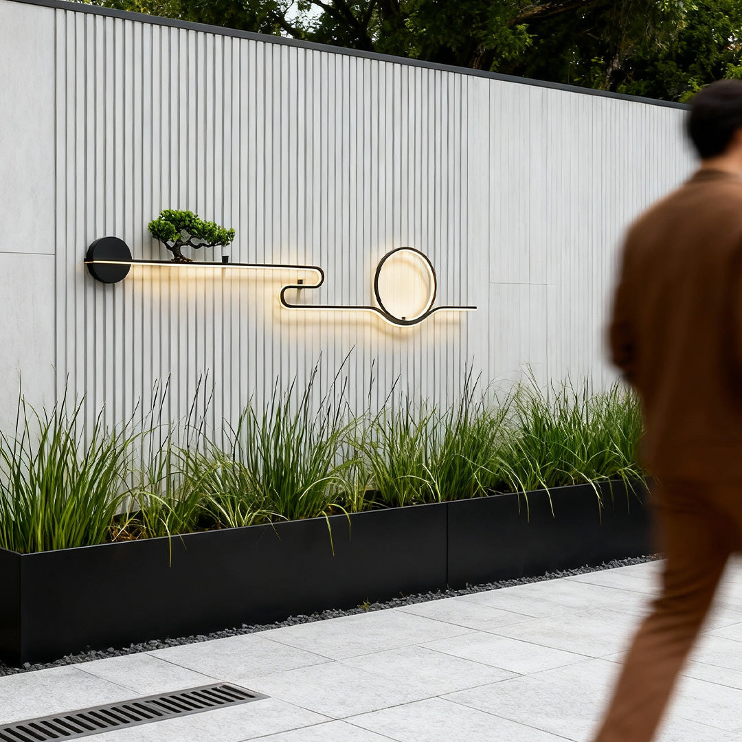 Retro Tree Landscape Art LED Outdoor Wall Sconce Aluminum PVC Black IP65 3000K 3 Sizes Balcony Garden Gate