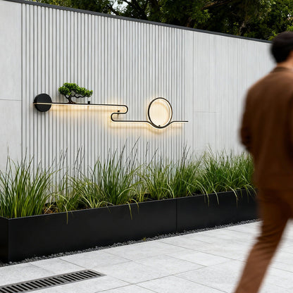 Retro Tree Landscape Art LED Outdoor Wall Sconce Aluminum PVC Black IP65 3000K 3 Sizes Balcony Garden Gate