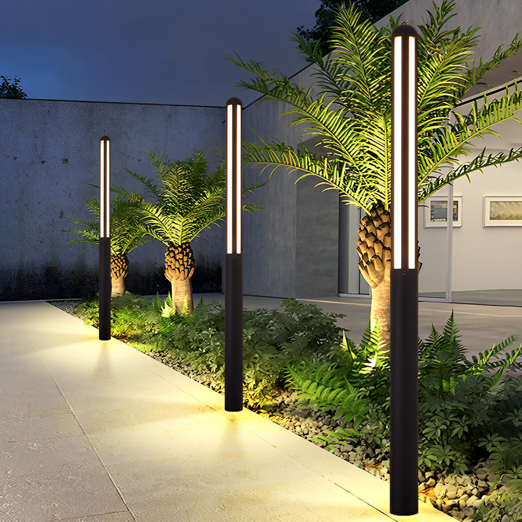 Tall Outdoor LED Bollard Light Slender Cylindrical Aluminum Black IP65 4 Heights