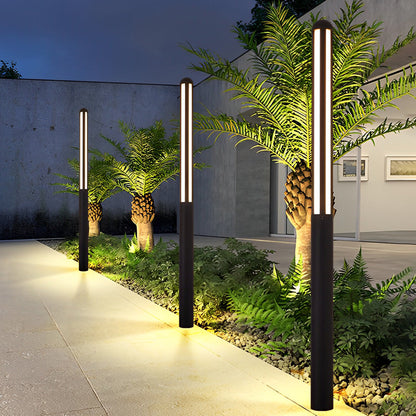 Tall Outdoor LED Bollard Light Slender Cylindrical Aluminum Black IP65 4 Heights