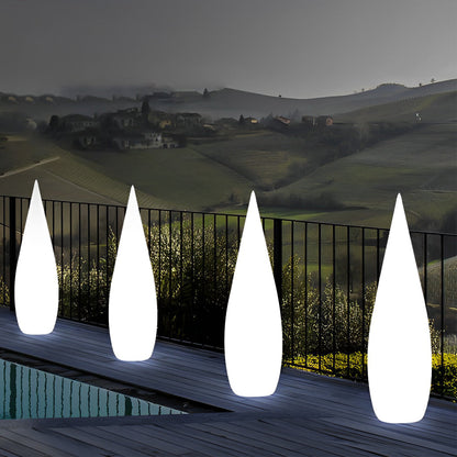 Modern Teardrop LED Outdoor Floor Lamp IP65 Solar/Hardwired/Battery White PE