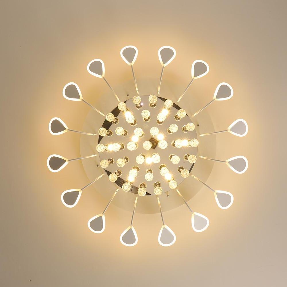 Flower-Shaped Crystal Semi-Flush Mount Ceiling Light — Modern Metal Acrylic Crystal LED White Black Dimmable 39 Inch