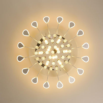 Flower-Shaped Crystal Semi-Flush Mount Ceiling Light — Modern Metal Acrylic Crystal LED White Black Dimmable 39 Inch