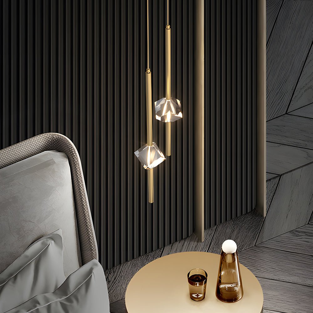 Irregular Crystal Glass and H65 Copper Pendant Light with 3-Step Colour Temperature