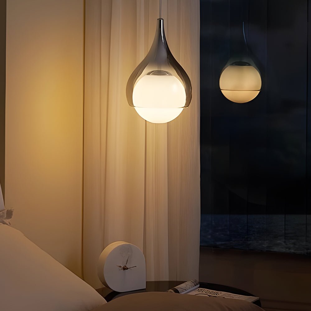 Double-Layer Teardrop Glass Pendant Light with Smoked and White Jade Glass