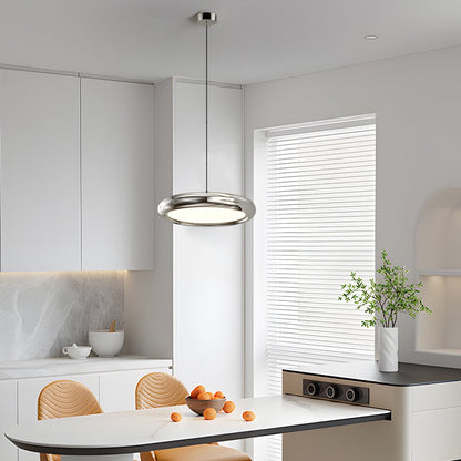 Round Iron and Acrylic Disc Pendant Light in Black or Chrome with 3-Step Colour Temperature