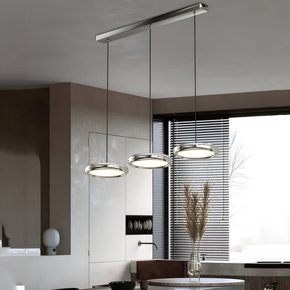 Round Iron and Acrylic Disc Pendant Light in Black or Chrome with 3-Step Colour Temperature