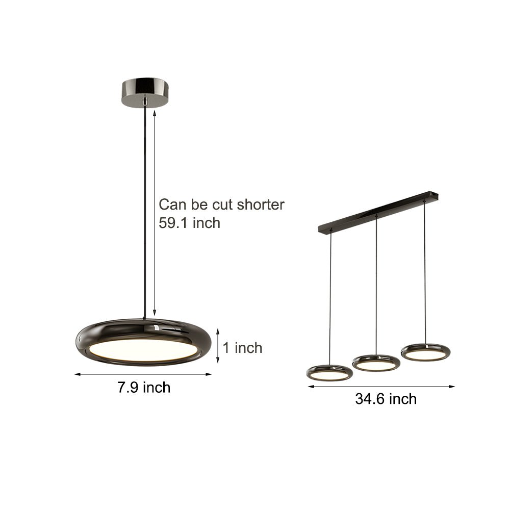 Round Iron and Acrylic Disc Pendant Light in Black or Chrome with 3-Step Colour Temperature