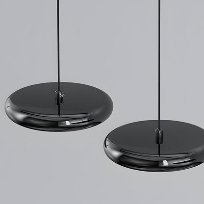 Round Iron and Acrylic Disc Pendant Light in Black or Chrome with 3-Step Colour Temperature