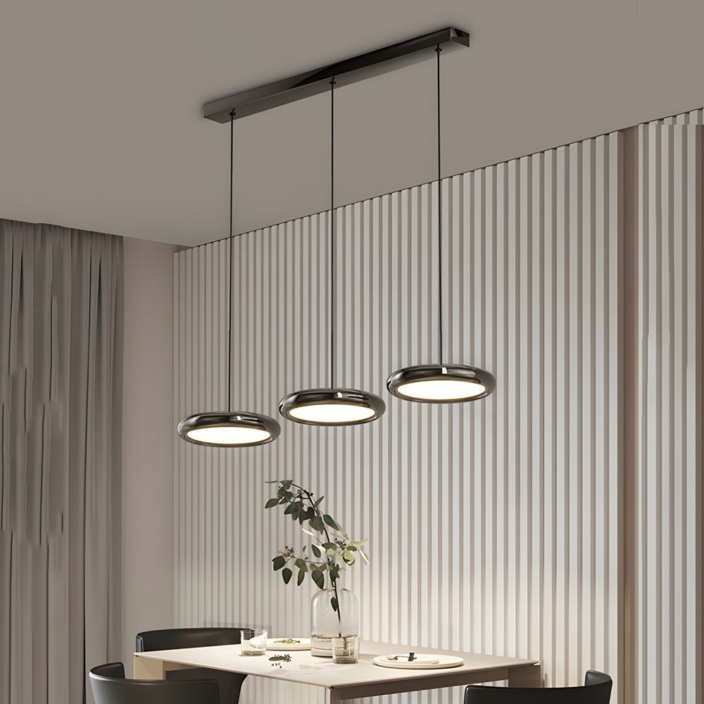 Round Iron and Acrylic Disc Pendant Light in Black or Chrome with 3-Step Colour Temperature