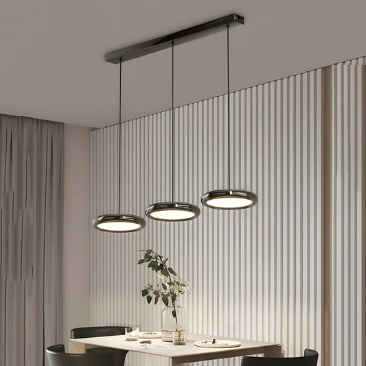 Round Iron and Acrylic Disc Pendant Light in Black or Chrome with 3-Step Colour Temperature
